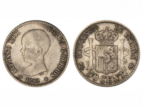 ALFONSO XIII. 50 Céntimos. 1892 (*2-2). P.G.-M. VS-141.2. MB