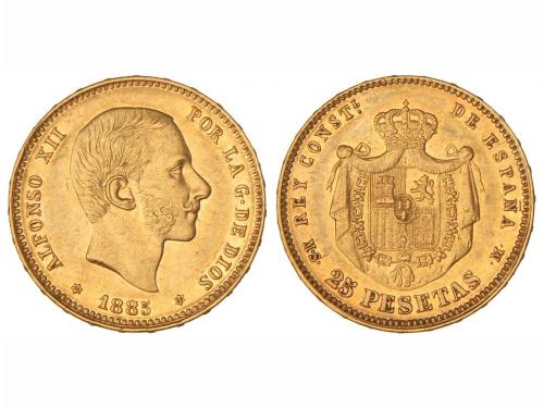 ALFONSO XII. 25 Pesetas. 1885 (*18-85). M.S.-M. MUY ESCASA. 