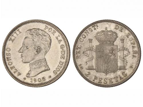 ALFONSO XIII. 2 Pesetas. 1905 (*19-05). S.M.-V. Restos de br