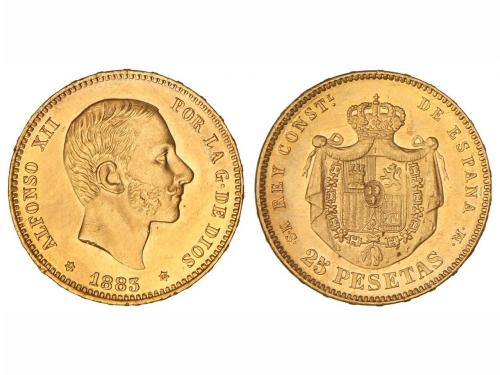 ALFONSO XII. 25 Pesetas. 1883 (*18-83). M.S.-M. Brillo origi