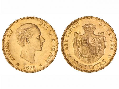 ALFONSO XII. 25 Pesetas. 1878 (*18-78). D.E.-M. Restos de br