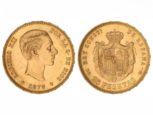 ALFONSO XII. 25 Pesetas. 1876 (*18-76). D.E.-M. Restos de br