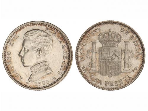 ALFONSO XIII. 1 Peseta. 1903 (*19-03). S.M.-V. Pátina y rest