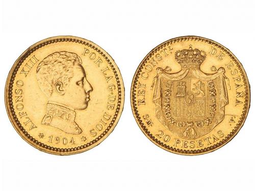 ALFONSO XIII. 20 Pesetas. 1904 (*19-04). S.M.-V. (Golpe en c