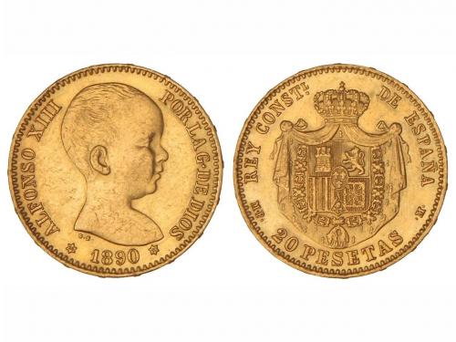 ALFONSO XIII. 20 Pesetas. 1890 (*18-90). M.P.-M. (Leves rayi