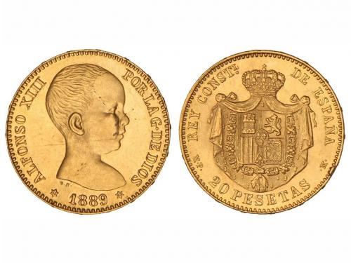 ALFONSO XIII. 20 Pesetas. 1889 (*18-89). M.P.-M. Brillo orig