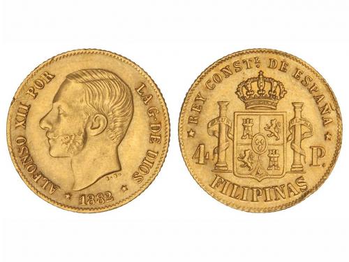 ALFONSO XII. 4 Pesos. 1882. MANILA. 3,72 grs. (Pequeña hojit