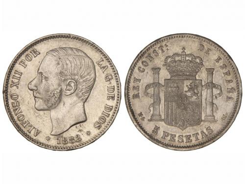 ALFONSO XII. 5 Pesetas. 1882/1 (*18-81). M.S.-M. (Leves golp