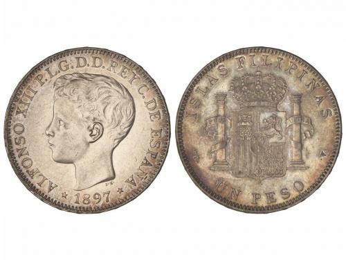ALFONSO XIII. 1 Peso. 1897. MANILA. S.G.-V. Pátina irisada e