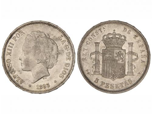 ALFONSO XIII. 5 Pesetas. 1893 (*18-93). P.G.-V. (Ligeras ray