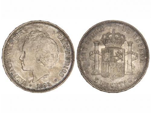 ALFONSO XIII. 5 Pesetas. 1893 (*18-93). P.G.-L. Pátina grisá