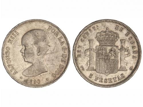 ALFONSO XIII. 5 Pesetas. 1890 (*18-90). P.G.-M. (Rayitas). M