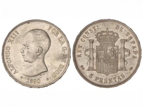 ALFONSO XIII. 5 Pesetas. 1890 (*18-90). M.P.-M. Restos de br