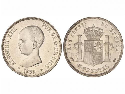 ALFONSO XIII. 5 Pesetas. 1889 (*18-89). M.P.-M. Restos de br