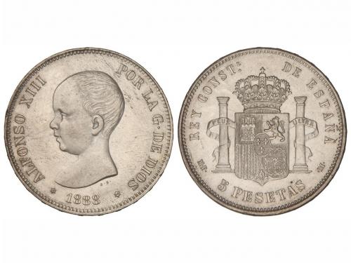 ALFONSO XIII. 5 Pesetas. 1888 (*18-88). M.P.-M. Brillo origi