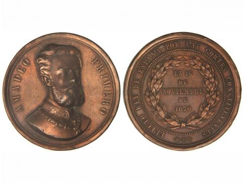 AMADEO I. Medalla Elección Amadeo I. 1870. Busto del rey de 