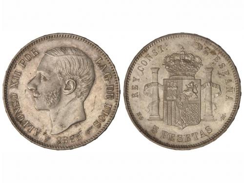 ALFONSO XII. 5 Pesetas. 1885 (*18-87). M.S.-M. Pátina y rest
