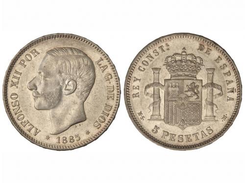 ALFONSO XII. 5 Pesetas. 1885 (*18-85). M.S./D.E.-M. Rectific