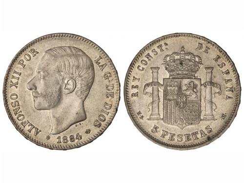 ALFONSO XII. 5 Pesetas. 1884 (*18-84). M.S.-M. (Golpecitos e