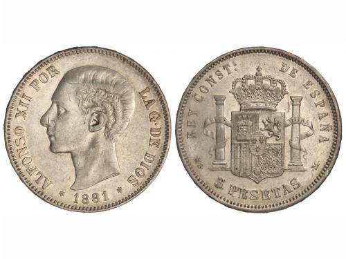 ALFONSO XII. 5 Pesetas. 1881 (*18-81). M.S.-M. (Rayitas). MB