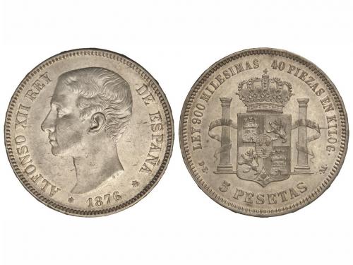 ALFONSO XII. 5 Pesetas. 1876 (*18-76). D.E.-M. Restos de bri