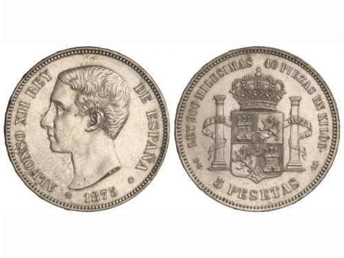 ALFONSO XII. 5 Pesetas. 1875 (*18-75). D.E.-M. Restos de bri