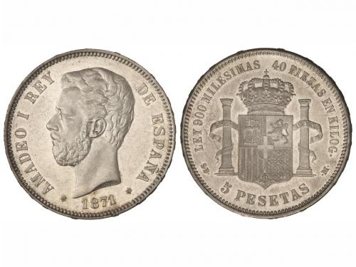AMADEO I. 5 Pesetas. 1871 (*18-71). S.D.-M. Brillo original.