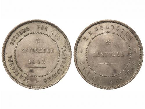 REVOLUCIÓN CANTONAL. 5 Pesetas. 1873. CARTAGENA. 85 Perlas. 