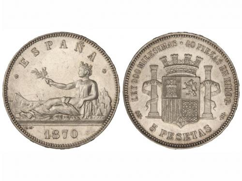 GOB. PROVISIONAL y I REPÚBLICA. 5 Pesetas. 1870 (*18-70). S.