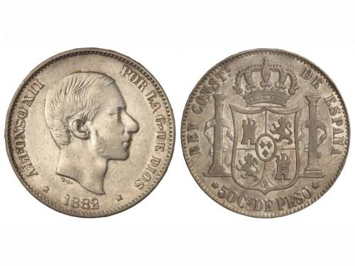 ALFONSO XII. 50 Centavos de Peso. 1882/1. MANILA. Rectificac