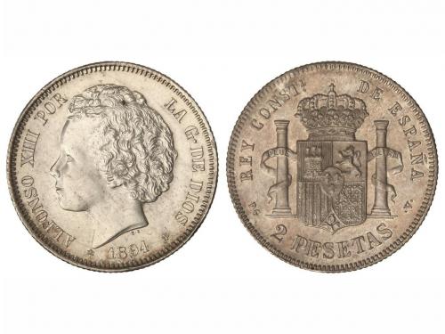 ALFONSO XIII. 2 Pesetas. 1894 (*18-94). P.G.-V. BONITA PIEZA