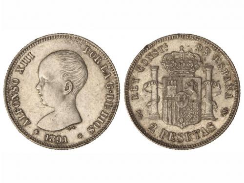 ALFONSO XIII. 2 Pesetas. 1891 (*18-91). P.G.-M. (Pequeños go