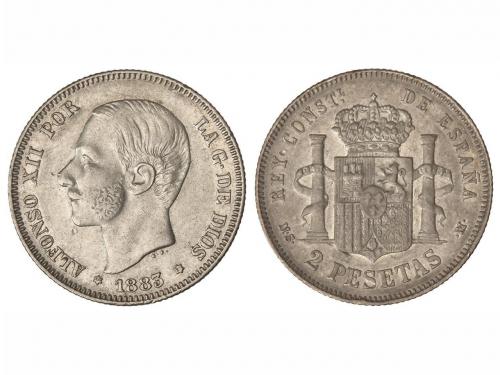 ALFONSO XII. 2 Pesetas. 1883 (*18-83). M.S.-M. Segunda cifra