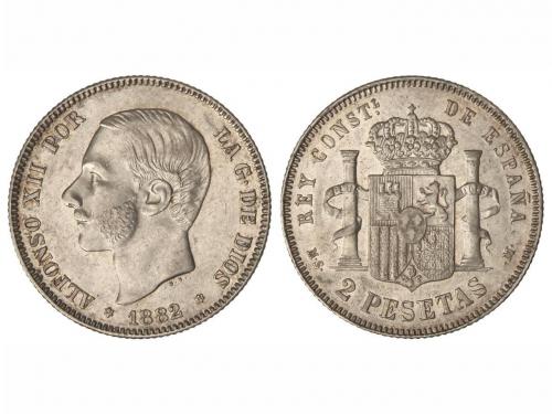 ALFONSO XII. 2 Pesetas. 1882/1 (*18-82). M.S.-M. Rectificaci