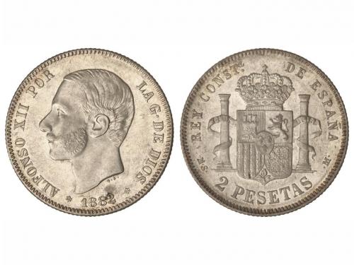 ALFONSO XII. 2 Pesetas. 1882 (*18-82). M.S.-M. Restos de bri