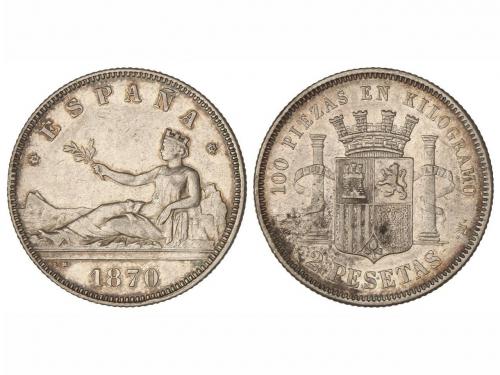 GOB. PROVISIONAL y I REPÚBLICA. 2 Pesetas. 1870 (*18-75). D.