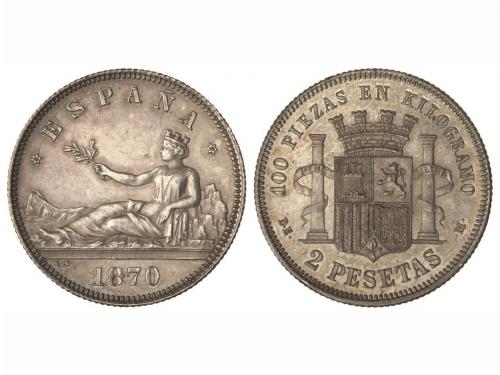 GOB. PROVISIONAL y I REPÚBLICA. 2 Pesetas. 1870 (*18-73). D.