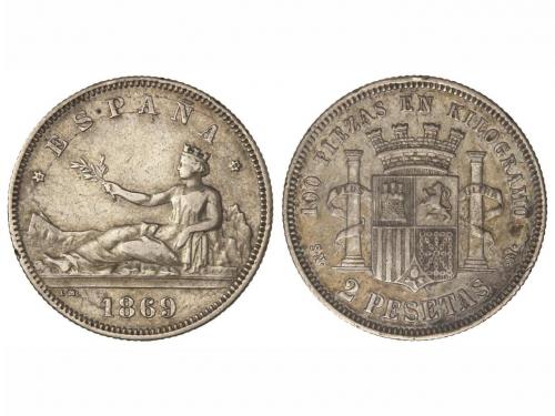 GOB. PROVISIONAL y I REPÚBLICA. 2 Pesetas. 1869 (*18-69). S.