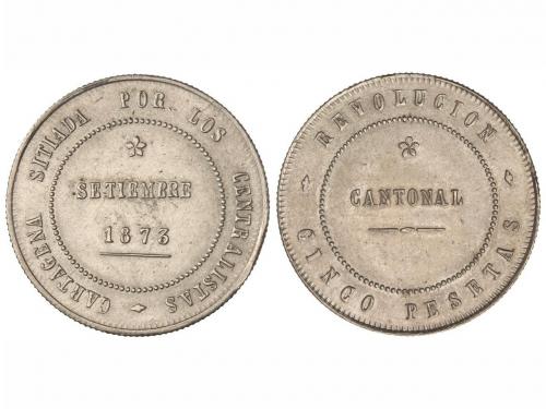 REVOLUCIÓN CANTONAL. 5 Pesetas. 1873. CARTAGENA. 95 Perlas. 