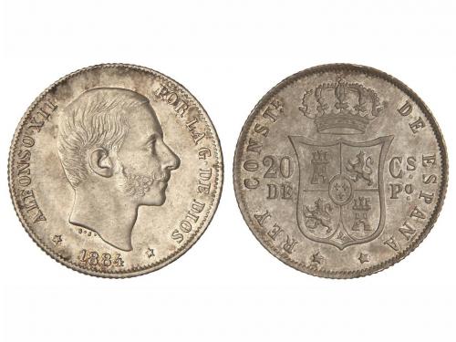 ALFONSO XII. 20 Centavos de Peso. 1884. MANILA. Pátina y res