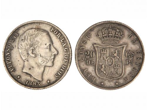 ALFONSO XII. 20 Centavos de Peso. 1883. MANILA. (Manchitas).