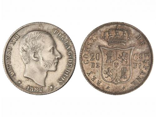 ALFONSO XII. 20 Centavos de Peso. 1882. MANILA. Pátina en re