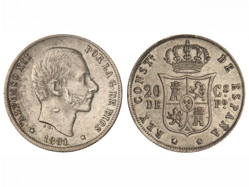 ALFONSO XII. 20 Centavos de Peso. 1881. MANILA. Cospel algo 