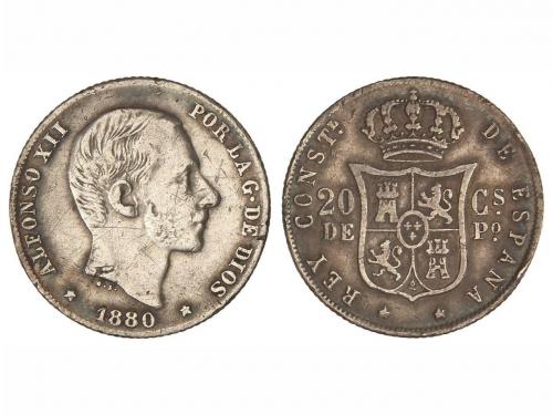 ALFONSO XII. 20 Centavos de Peso. 1880. MANILA. (Rayitas y g