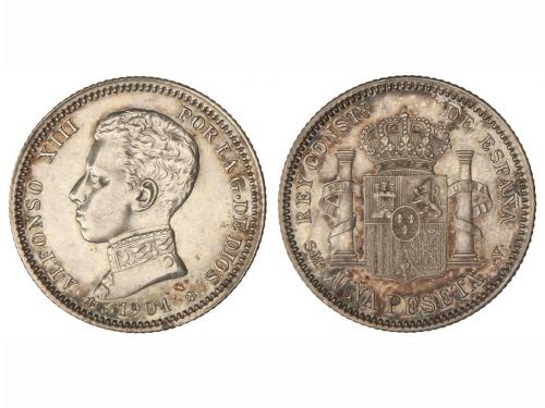 ALFONSO XIII. 1 Peseta. 1904 (*19-04). S.M.-V. (Leves rayita