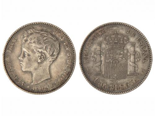 ALFONSO XIII. 1 Peseta. 1902 (*19-02). S.M.-V. Pátina. MBC+.