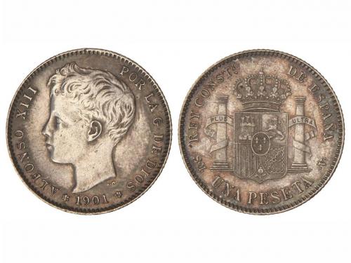 ALFONSO XIII. 1 Peseta. 1901 (*19-01). S.M.-V. (Rayitas en a