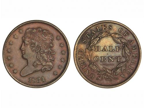 ESTADOS UNIDOS. 1/2 Centavo. 1834. 5,35 grs. AE. Ligera páti