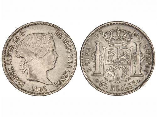 ISABEL II. 20 Reales. 1862. BARCELONA. 25,52 grs. (Ligeras r