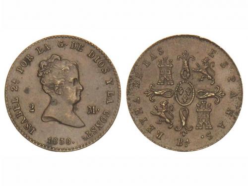 ISABEL II. 2 Maravedís. 1858. BARCELONA. 2,46 grs. (Leves ho